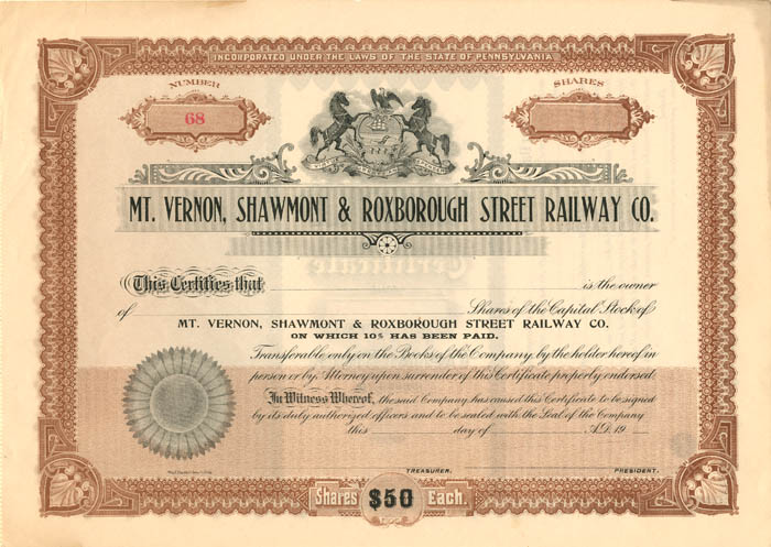 Mt. Vernon, Shawmont and Roxborough Street Railway Co.